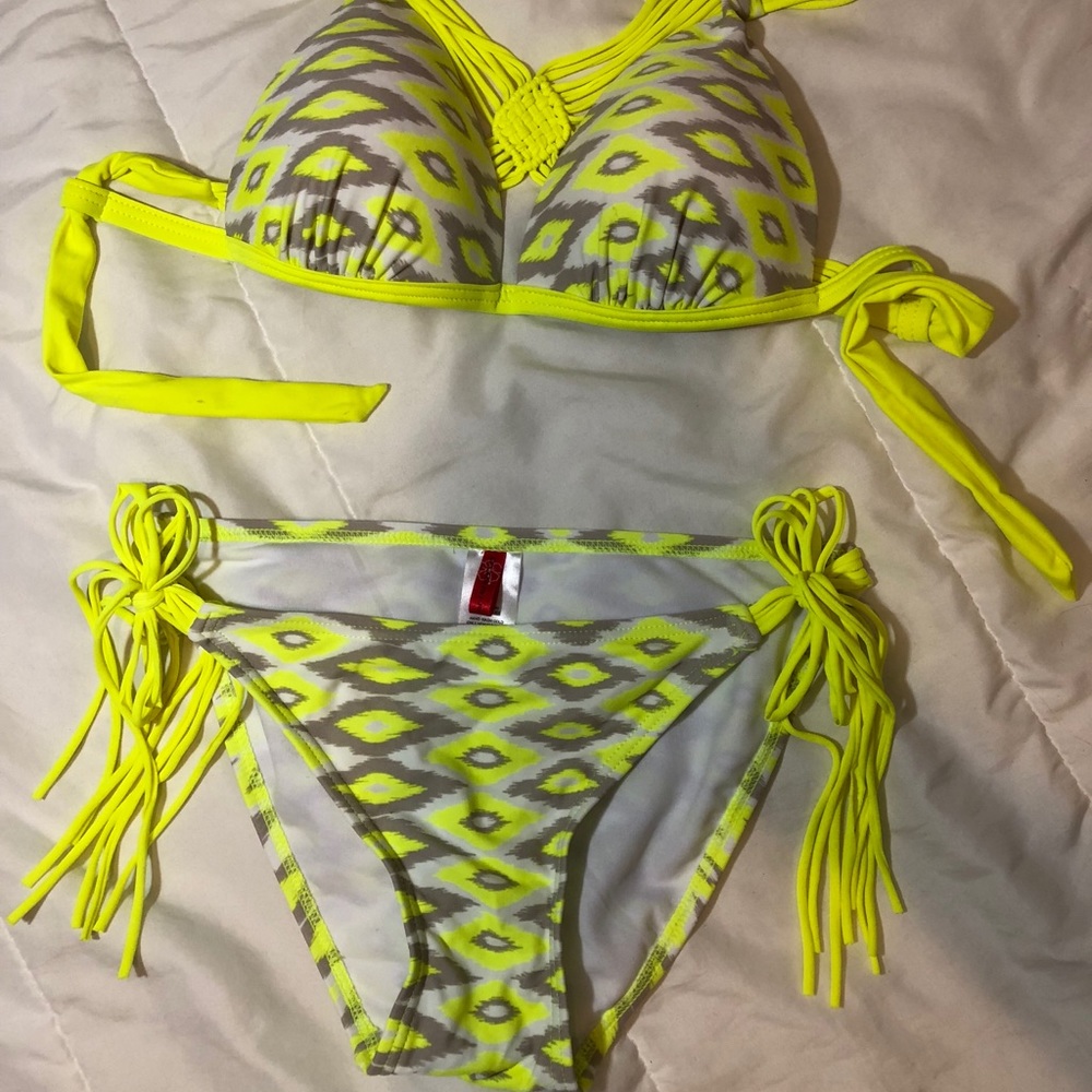 Neon two piece bathing suit